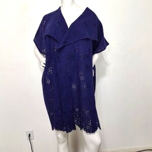 J. Crew NEW Raw Indigo Eyelet Organic Cotton Open Beach Poncho Coverup Size M-L